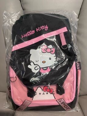 Hello Kitty Black and Pink Kids Backpack with Cute Character Print